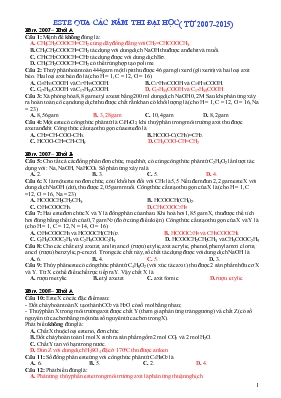 Đề thi Este qua các năm thi đại học( từ 2007-2015)